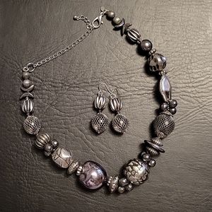 Premier Designs Jewelry Black Nickel Rhodium Necklace & Earring Set